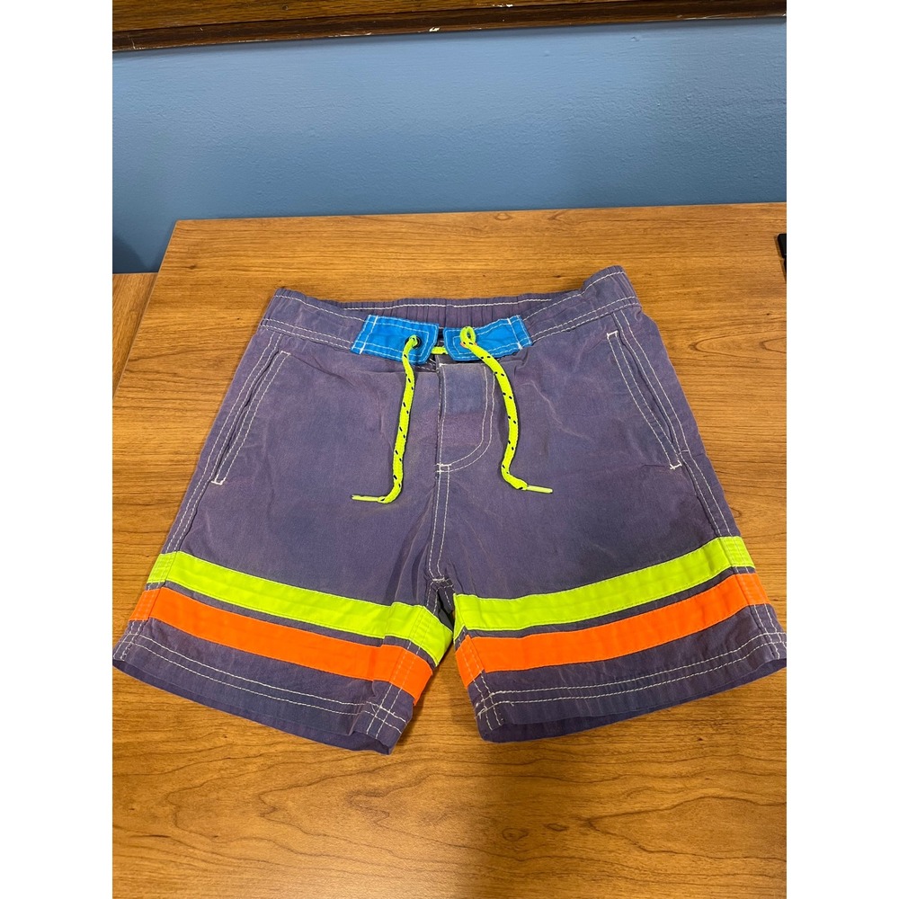 Boden Kids Purple Blue Neon Striped Swim Trunks Board Shorts Size 6-7Y 122cm